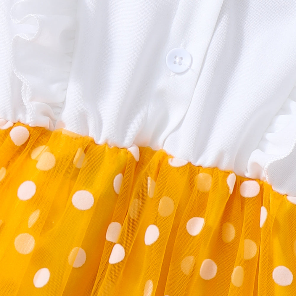 Girls' dress for toddlers and young children, ruffle trim mesh dot dress