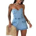 fashionnew arrivalexport sexytube top jumpsuit back zipper tube denim jumpsuit shorts for women