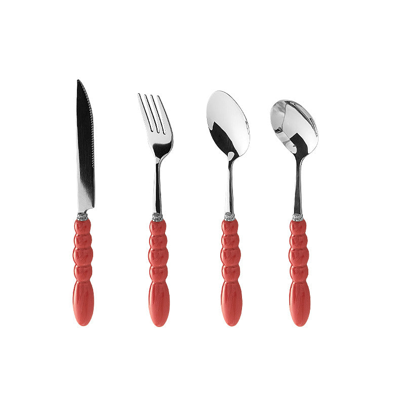 Creamy style 304 stainless steel cutlery set - includes knife, fork, and spoon with ceramic handles. high-style design, perfect for soups. suitable for kids and adults