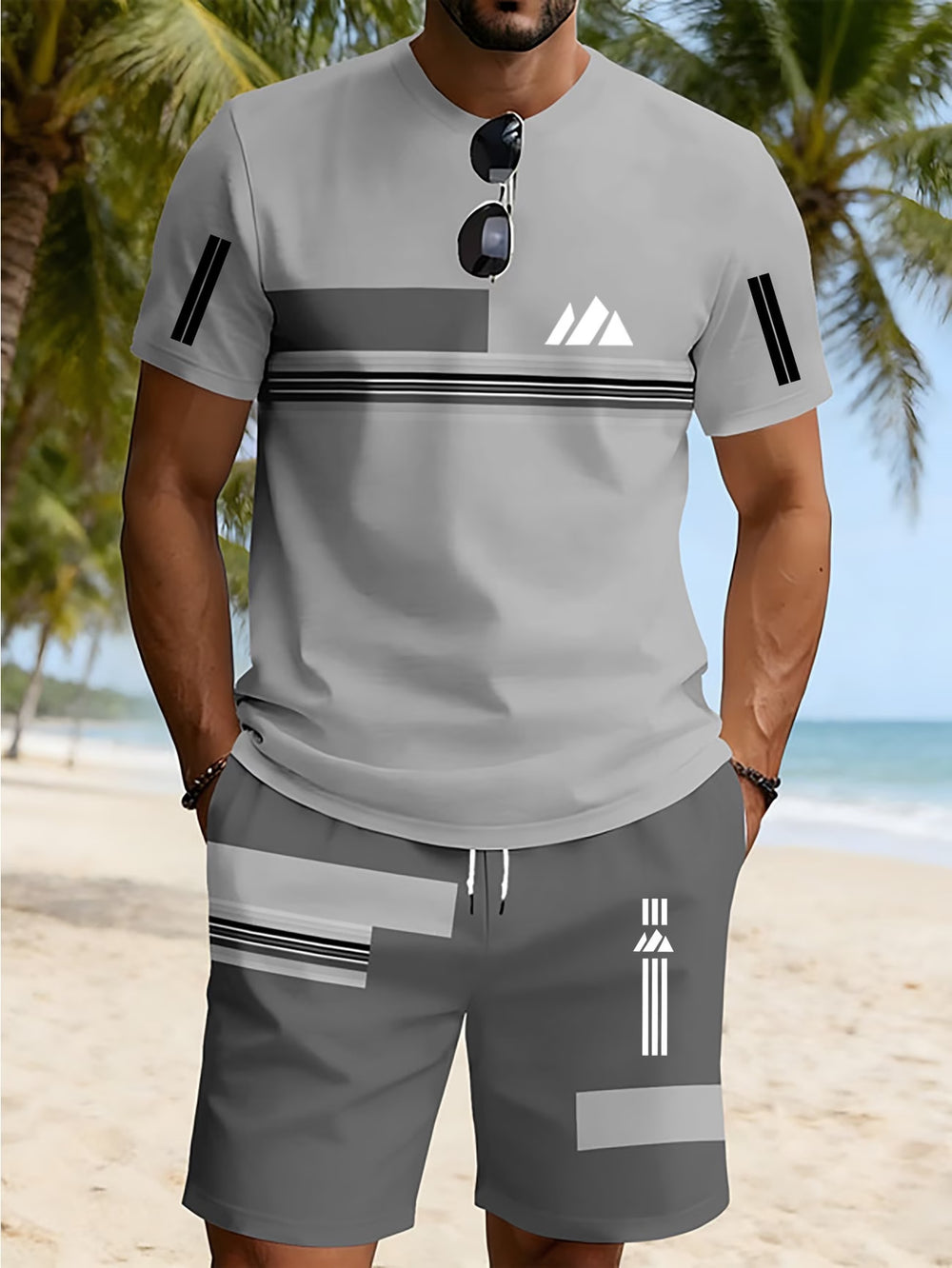 men's short-sleeve and shorts set, casual sportswear set, 3d printed cross-border hot seller, dropshipping available