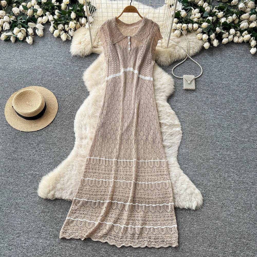 Vacation style lace cut outeleganteasiest for matchdress women's summerretroslimming look a-line long skirt work clothingelegant