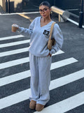 fashion cross-border women's suit v neck printing loosesweatshirt wide leg sweatpants two-piece set