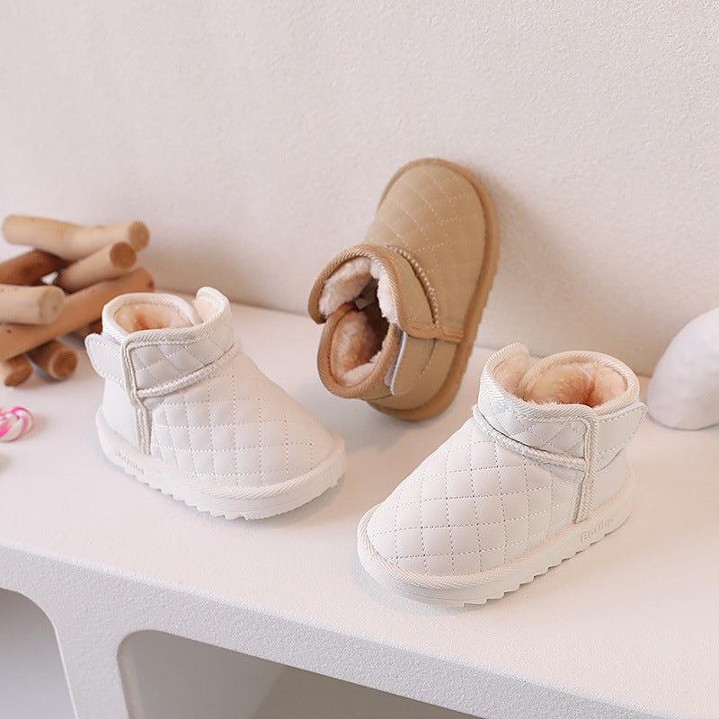 Baby snow boots winter fleece-lined thickened toddler cotton shoes infant warm shoes first walker shoes boys and girls cotton boots