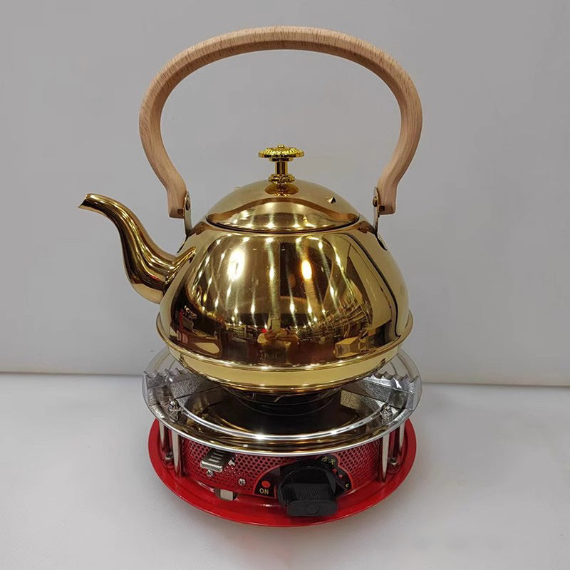 Thickened stainless steel wood grain handle teapot water kettle food grade commercial classic stainless steel teapot cross-border