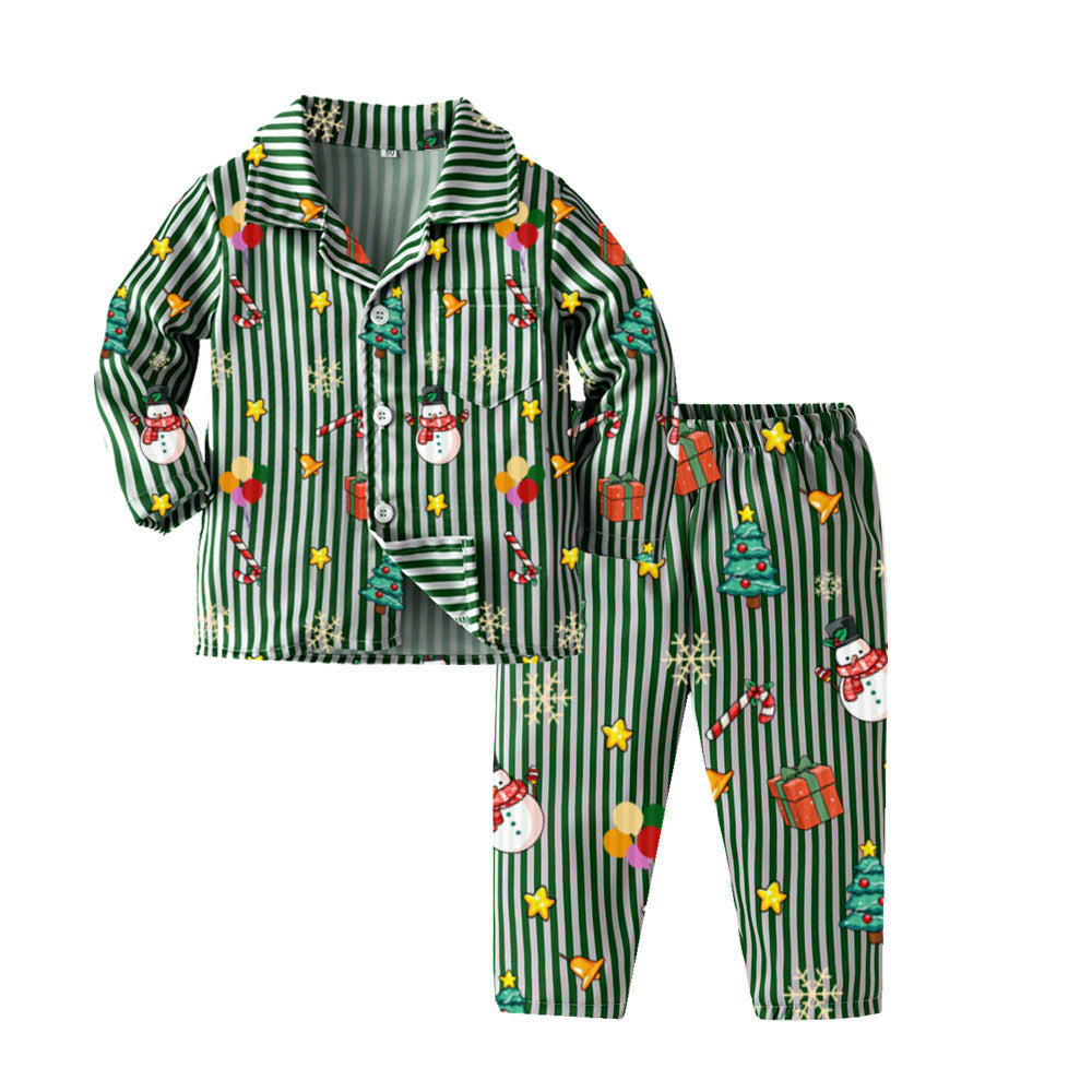 Source factory cross-border new product kidssuitstripesshirt pajamas two-piece set christmas kids pajamas home clothes