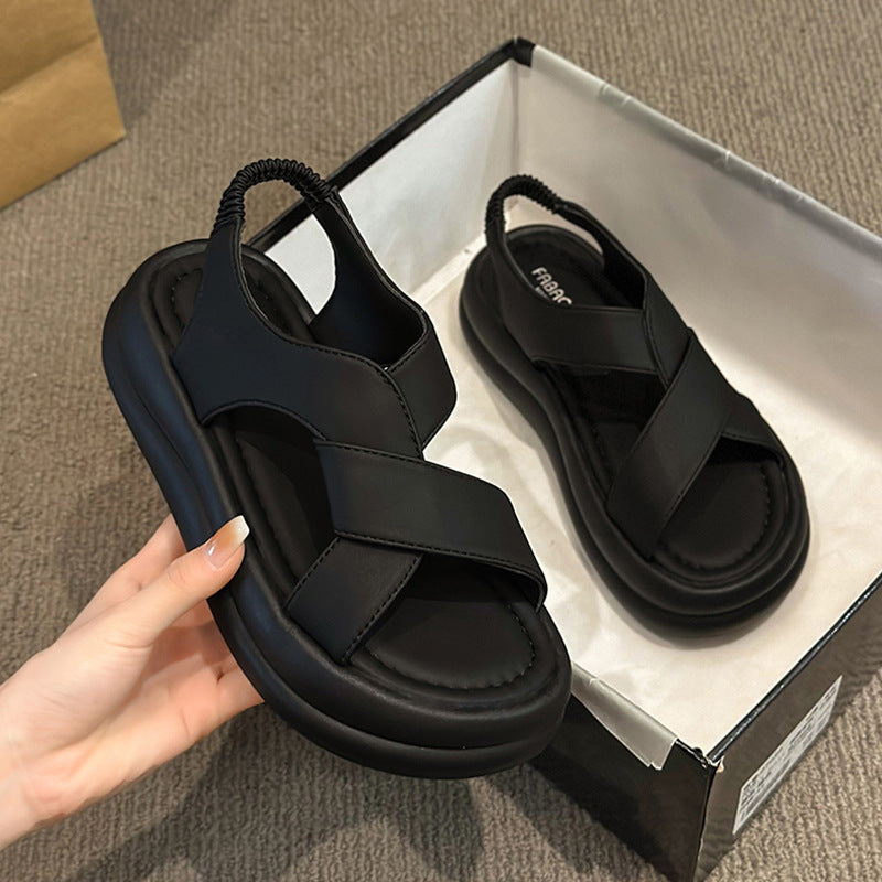 Thick soleplatform shoes sandals women's summer outwear2026new arrivalheight increaser high heel soft bottom with skirt non-slip beach sandals