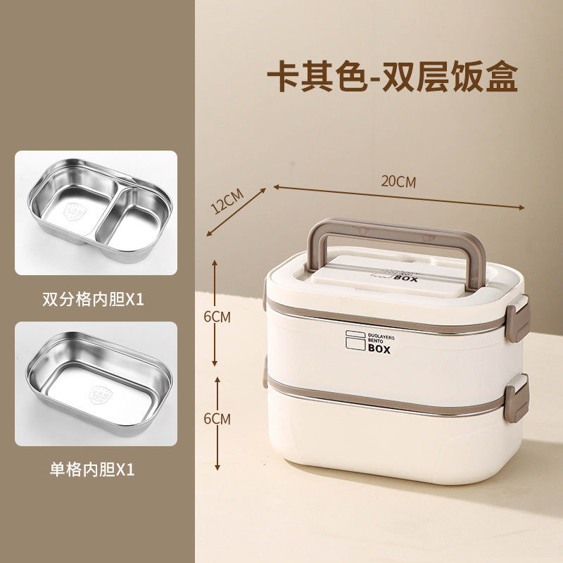 304 stainless steel thermal insulation lunch box can be heated in microwave oven, multi-layer bento box, portable and divided lunch box for office workers