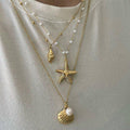 European and american niche ocean series starfish shell seashell pendant necklace - women's summer vacation style cross-border jewelry wholesale