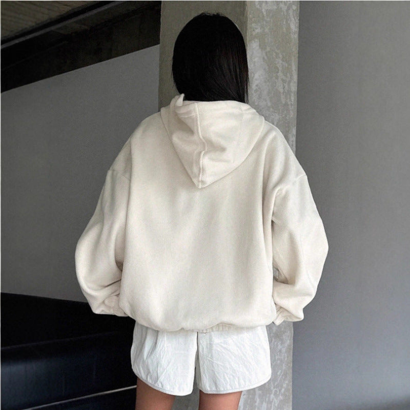 Pure colorletterembroiderprintinghooded sweatshirtloose lazy style stand collar with zipperfashion cross-borderautumnew arrival