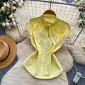 French sweet sleeveless breathable tie-up blouse - women's summer commute style, yellow design, age-defying top