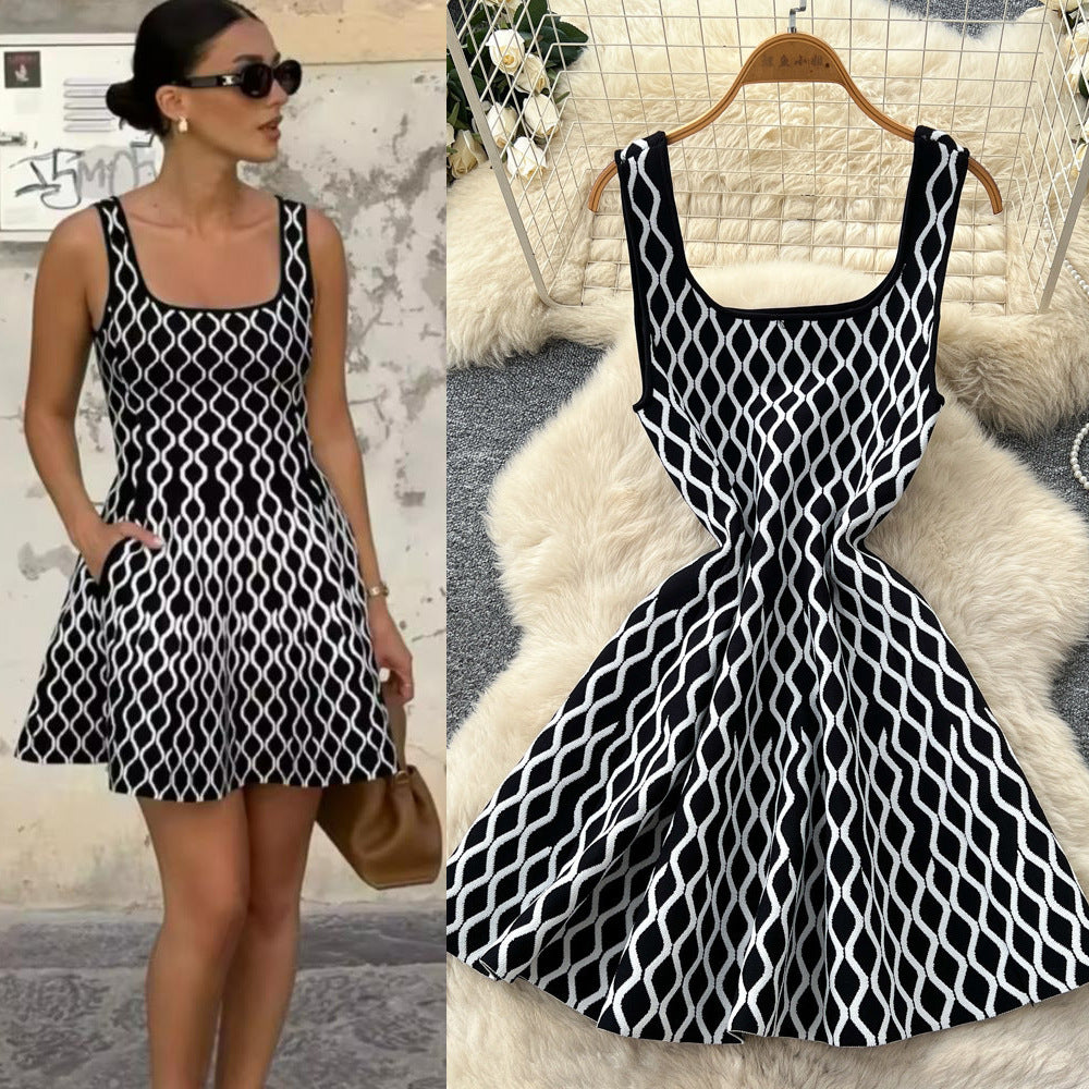 French chic sleeveless a-line dress - women's summer korean style high-waisted slimming versatile elegant work dress