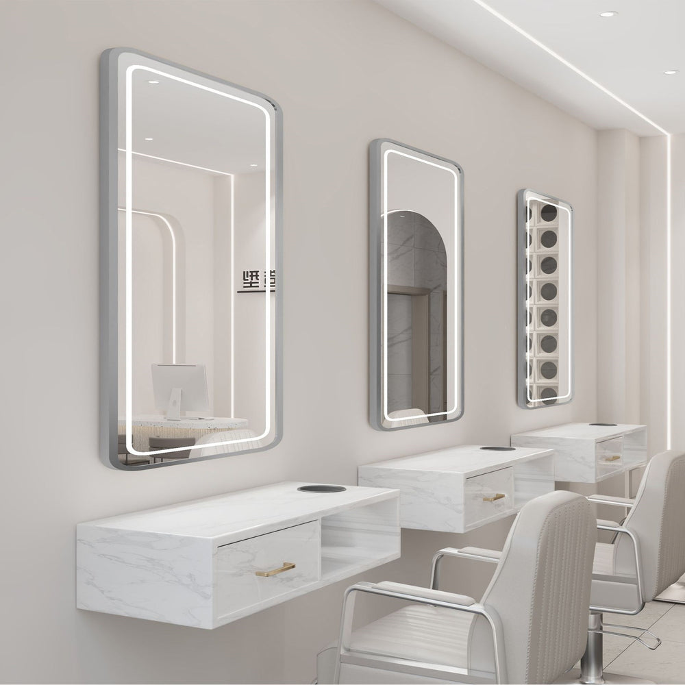 Influencer-approved barber shop mirror table, salon wall-mounted minimalist hairdressing mirror, touch-control led hairdressing mirror