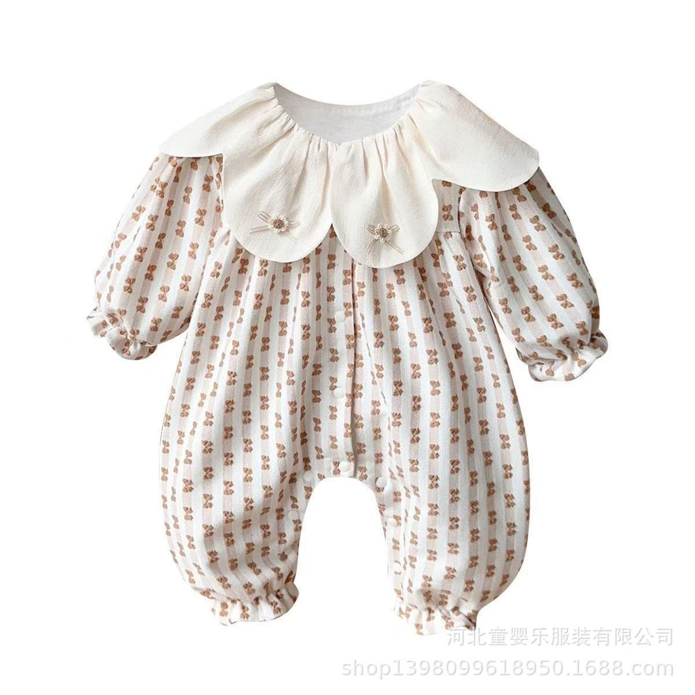 Baby spring & fall long-sleeve romper - princess style, cute & adorable one-piece bodysuit for newborn girls - lightweight snap-crotch outfit