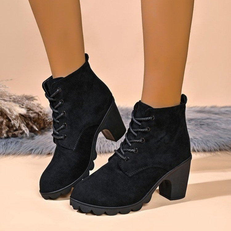 Exportplus sizeboots women's boots thick tie back short boots  high heel thick heel short boots round toe new arrivalspring