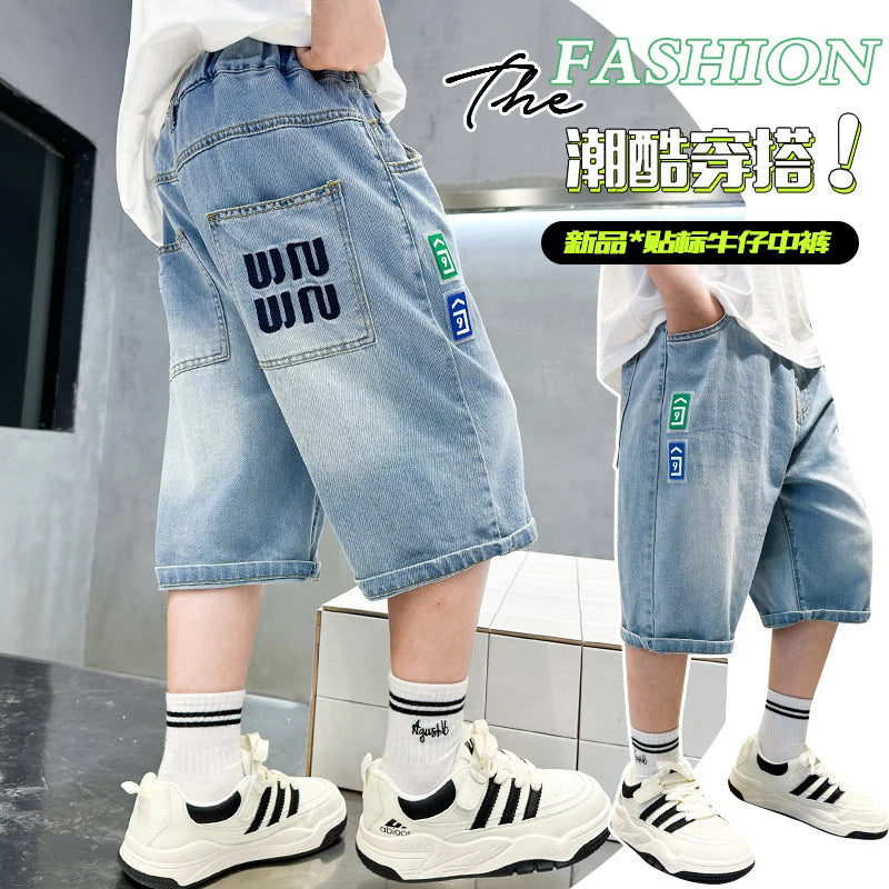 Boys' denim shorts - summer  new collection: stylish, lightweight, and trendy tencel mid-length shorts for kids