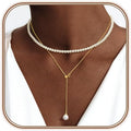 Export fashion new layered imitation pearl necklace stacked y-shaped pearl pendant clavicle chain adjustable easiest for match jewelry