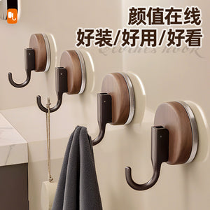 Walnut wood grain suction cup hooks - no drilling, heavy duty, over-the-door organizer for backpacks, hats, bathroom storage