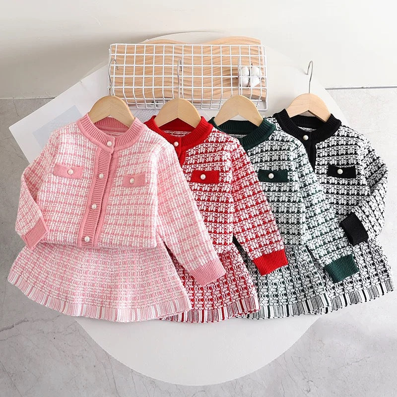 Special offer: girls' sweater set - new autumn/winter collection, chic chanel-inspired style, pink knitted two-piece outfit for kids