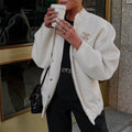 2025 new european and american style women's casual color block stand collar single-breasted large pocket loose fit comfortable long sleeve jacket