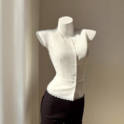 Pre-sale-73355#fashion cross-border  foreign trade single-breasted women's lace lace neckline women's shirt