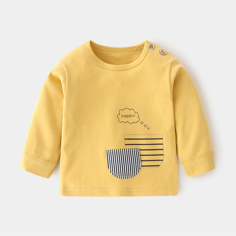 Babylon baby autumn clothes baby pure cotton home retropure cottonspring & fallintimates bottom shirt children's clothing shoulder open t-shirt