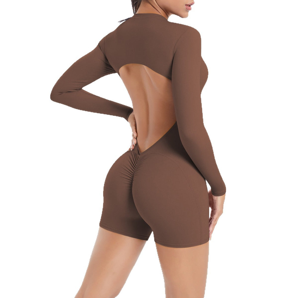 fashioncut out beautiful back half open zipper jumpsuit peach butt sports fitness running jumpsuit women's yoga wear
