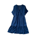 K-stylev neck short-sleeved casualelegantdress women's summercasuallooseslimming look flesh-covering a-line skirt work clothing
