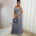 European and american cross-border women's fashion:  autumn new arrivals - sexy and elegant square neck slim-fit gray slip dress
