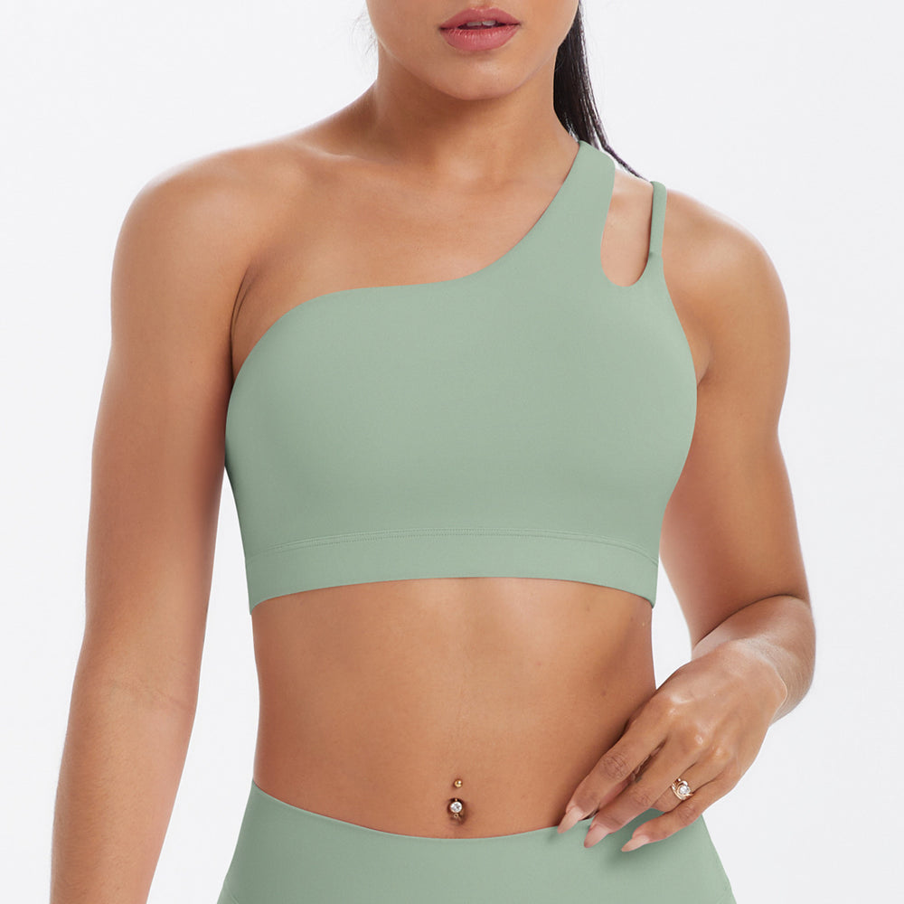 New arrival cross-border patchwork double-sided nylon brushed one-shoulder beautiful back sports intimates running fitness yoga wear vest for women