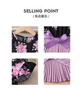 girls' dress: purple pleated skirt with black flutter sleeve top, floral print spring/summer dress