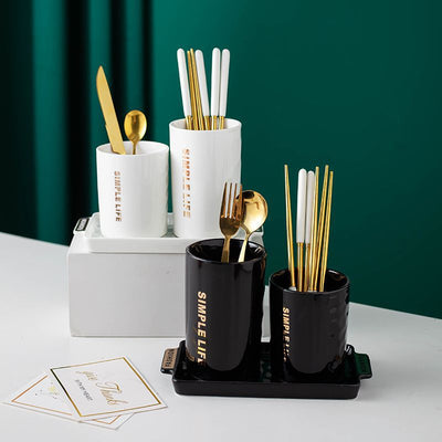 Scandinavian style casual embossed ceramic chopstick barrel suit kitchen combination chopstick cage multi-purpose fork spoon storage rack