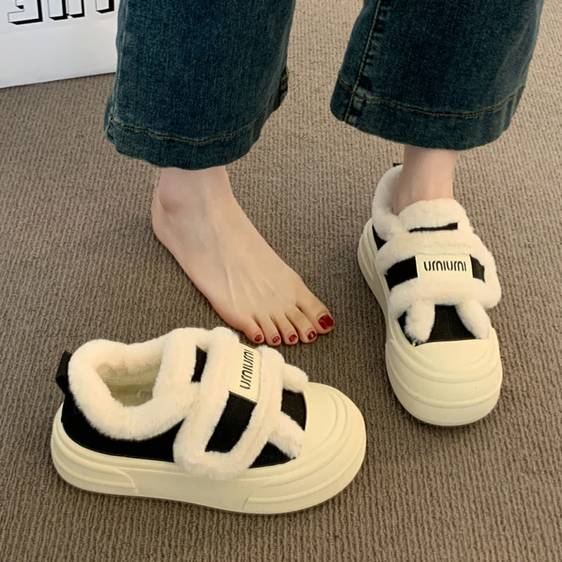 Best sellingthick solevelcro cotton shoes winter 2025new arrivalfleece-linedthickened fur shoes heattechplatform shoes for women
