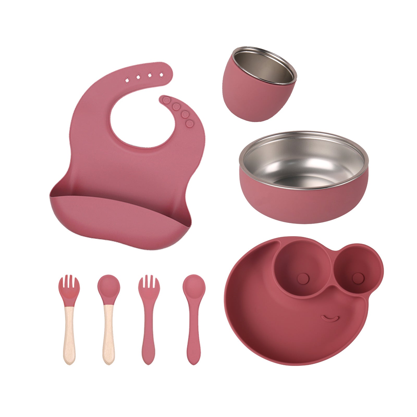 Factory new baby silicone stainless steel tableware set creative product 304 stainless steel children's silicone tableware bowl
