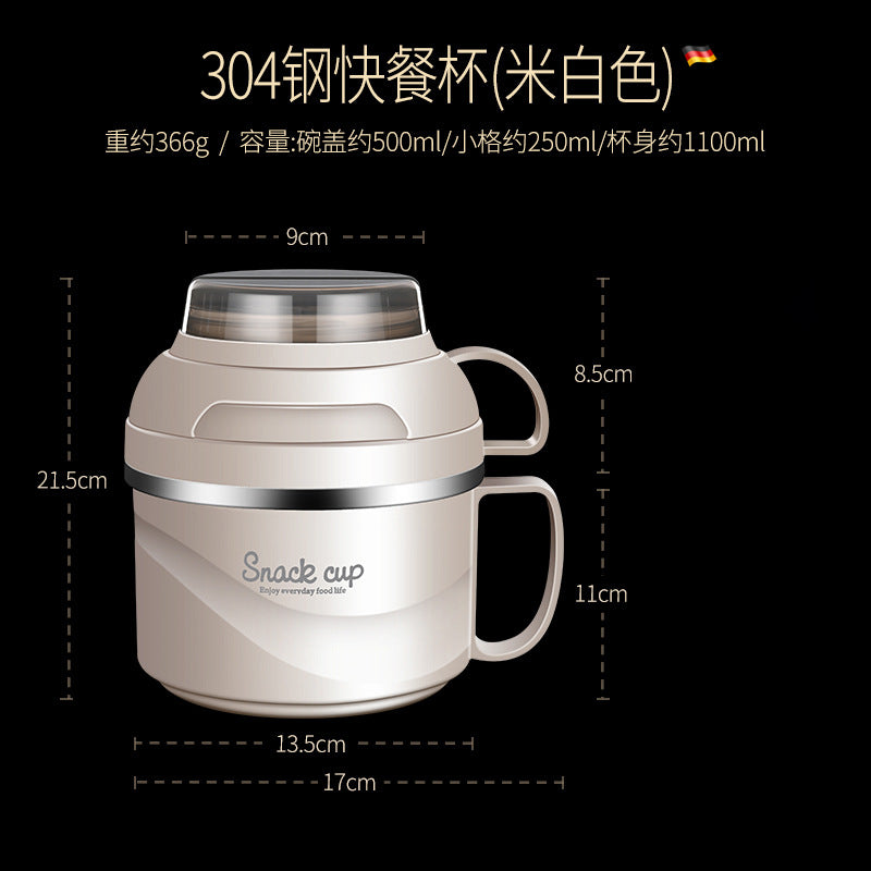 Dormitory Instant Noodle Bowl with Lid Double Layer Large Capacity Lunch Box Portable Meal Fast Food Cup 304 Stainless Steel Bento Box