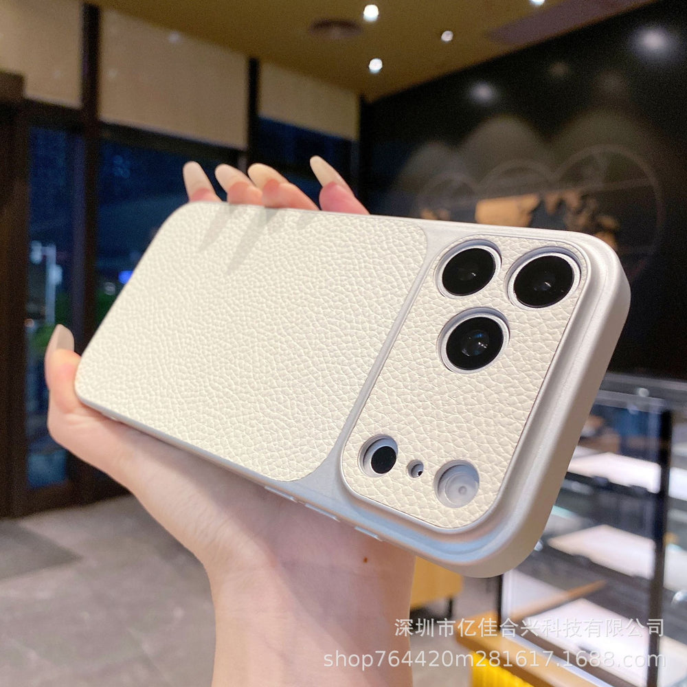 Simple solid color leather texture instantly transforms to 17, compatible with apple 17 pro max lychee grain phone case iphone 16 protective cover