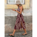 Amazon european bohemian style one-shoulder waist-cinching cutout drawstring slit vacation print dress for women