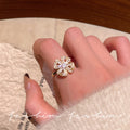 Japanese and korean flower open ring fashion zircon ring female ins simple internet celebrity adjustable stylish ring jewelry