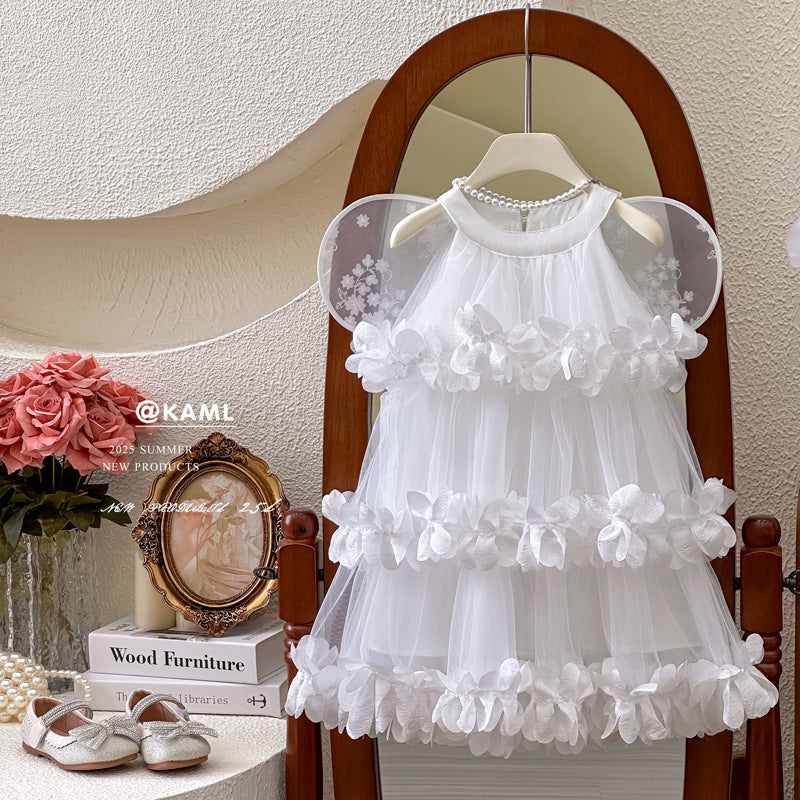 【custom wholesale】 summer korean style petal princess dress fairy tutu skirt dance performance gown