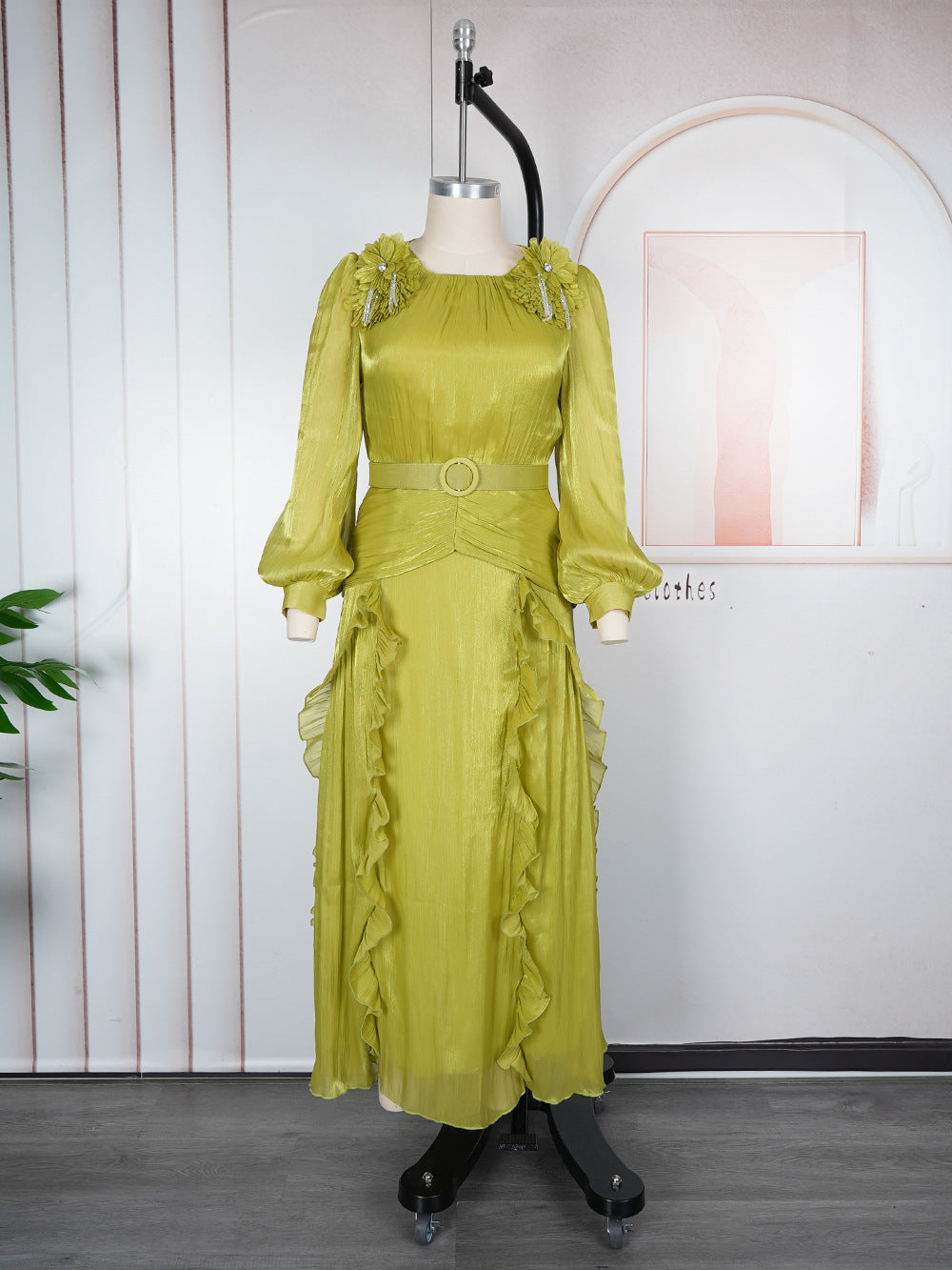 fashionfashionelegantflower dress african export  plus size women's pleated long sleevesdress