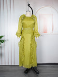 fashionfashionelegantflower dress african export  plus size women's pleated long sleevesdress