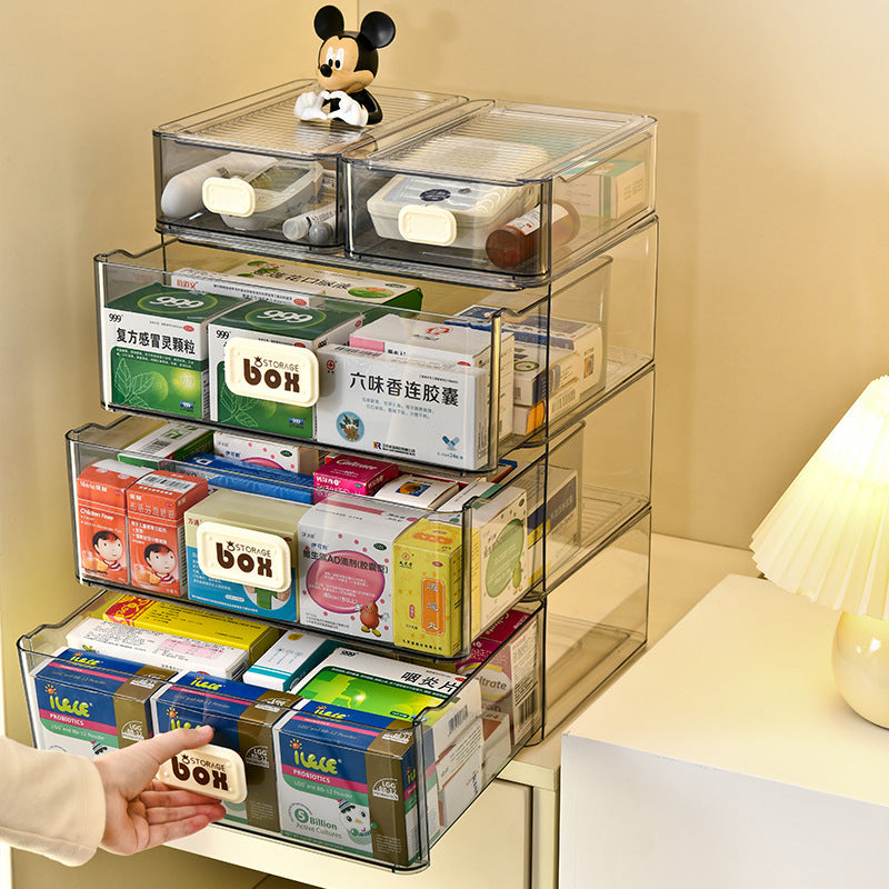 Portable drawer type medicine box dust-proof medicine box storage box household multi-functional transparent large storage box combination
