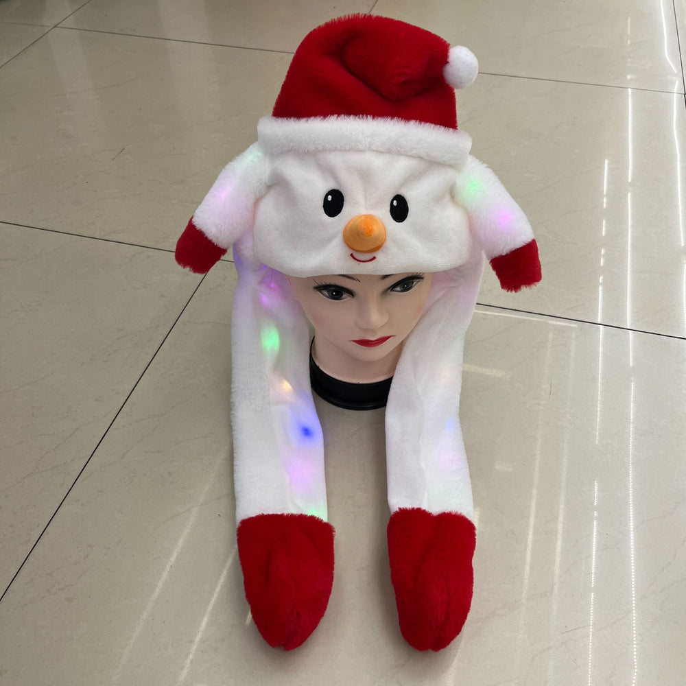 Tiktok viral cute plush bunny hat - squeeze the ears to make them move! light-up airbag beanie for warmth and cold protection