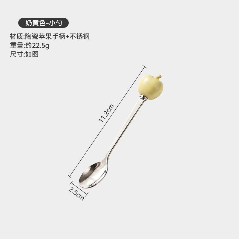 Colorful apple fork and spoon set - creative spoons with stainless steel and ceramic handles for fruit, coffee, cake, and desserts - wholesale