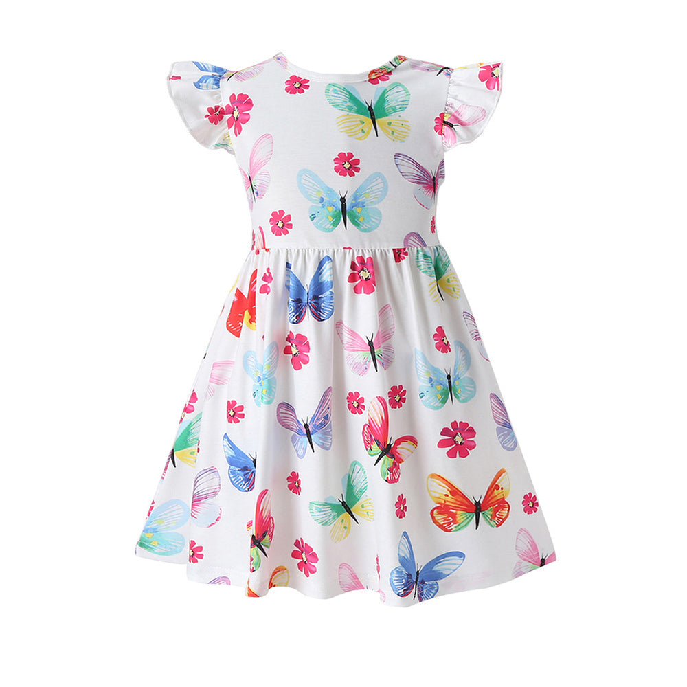 Summer's hottest new item: girls' dresses! cross-border bestseller featuring flutter sleeves and colorful dinosaur designs. wholesale available