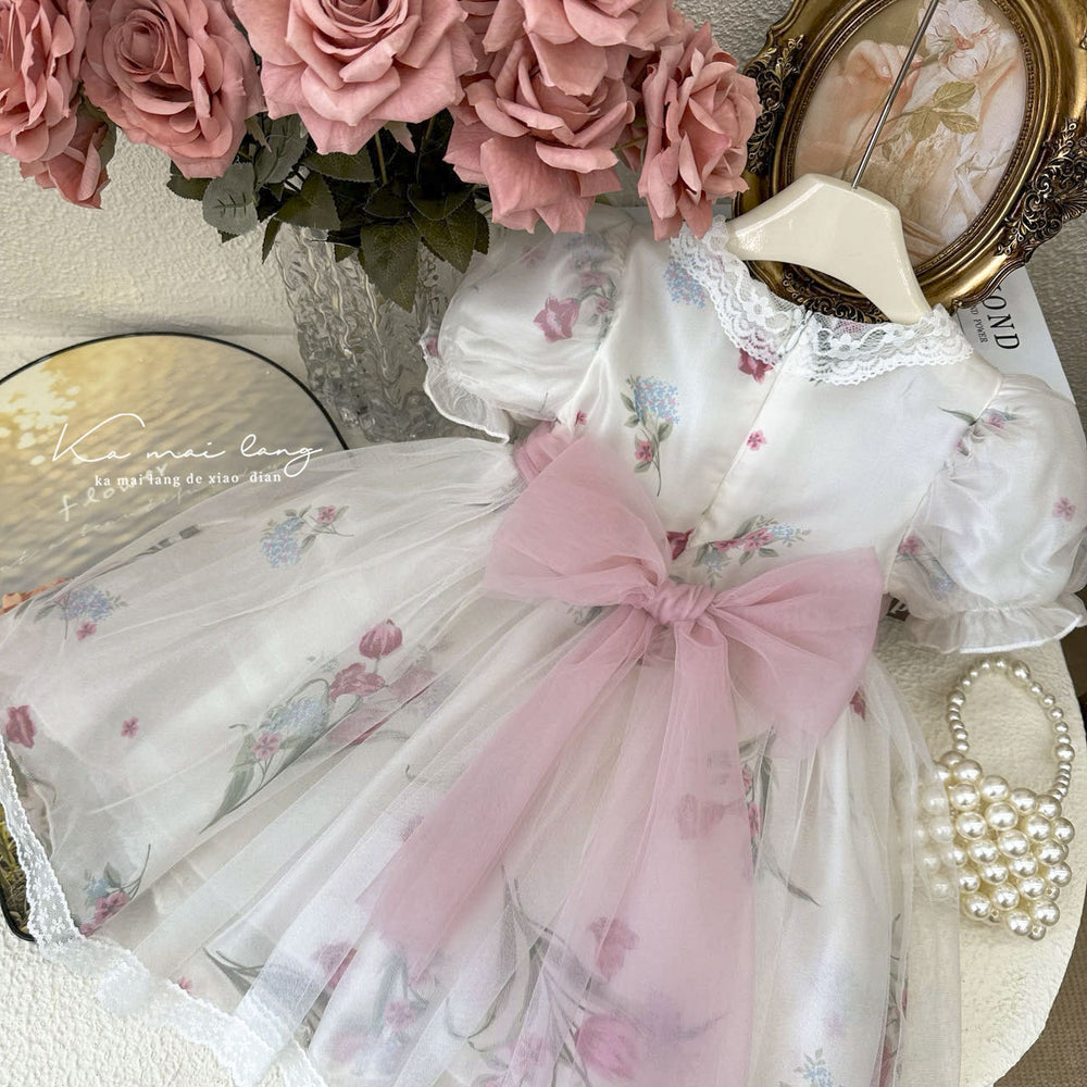 Girls' dress  summer little girl mesh lace princess dress fresh mesh