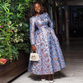 European and american cross-border women's clothing:  summer new arrival - elegant round neck, long sleeve, cinched waist, midi a-line pleated dress