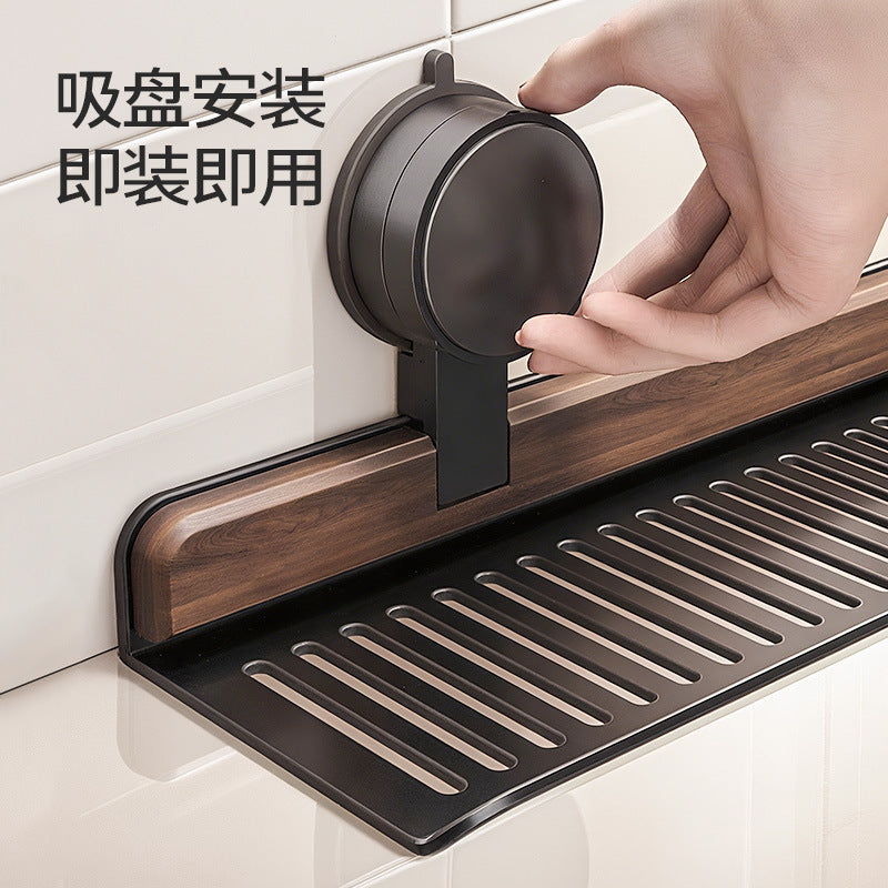 Walnut bathroom mirror front faucet storage rack suction cup no punch bathroom wash basin wall hanging storage rack