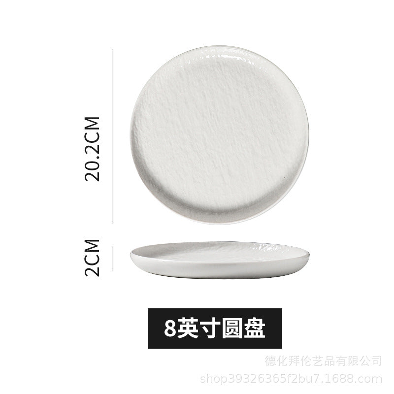 European-style embossed pure white ceramic plate, rectangular dinner plate for western cuisine, steak plate, salad bowl, hotel display plate - wholesale