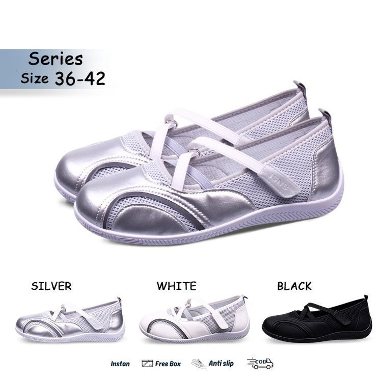 Mary jane women's shoes  summer new arrival: hollow-out mesh, velcro closure, flat, versatile casual shoes for moms