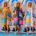 C6501 special offer: no returns or exchanges. please purchase with care. fashionable women's printed long-sleeve button-down midi dress